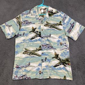Vintage Kalaheo Hawaiian Shirt Mens L Vietnam War Era Planes Helicopters Jets